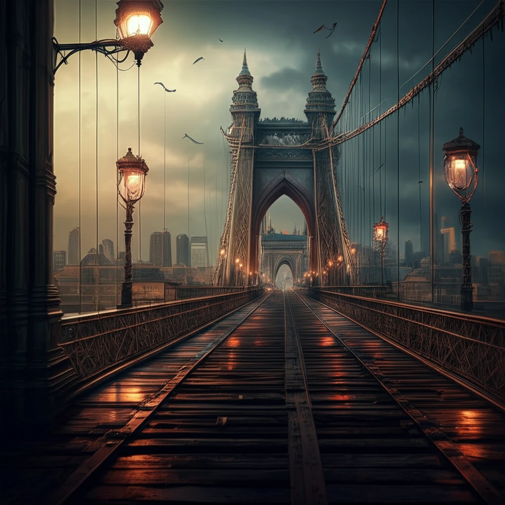 Surreal illustration of a historic bridge with glowing stress lines.