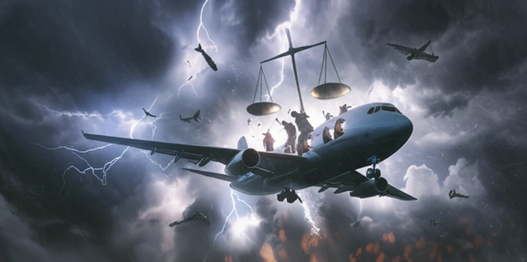 Surreal illustration of an airplane in a storm, symbolizing legal challenges under the Warsaw Convention.