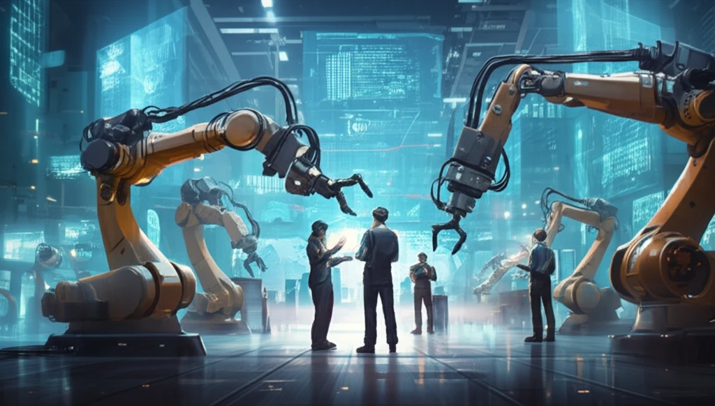 Futuristic factory with integrated IT systems.