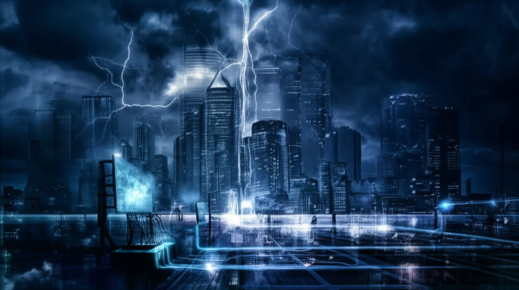 Futuristic cityscape powered by a balanced energy grid.
