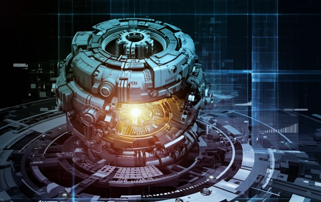 Futuristic illustration of a bearing surrounded by data streams, symbolizing predictive maintenance.