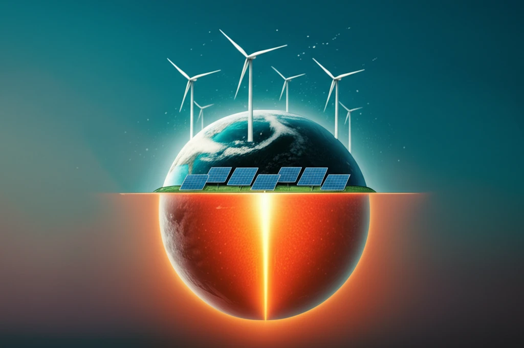 Glowing geothermal reservoir illustration showing earth and renewable energy on top