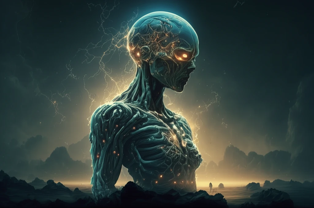 Surreal illustration of a figure merging with a landscape, representing Merleau-Ponty's philosophy of embodied existence.