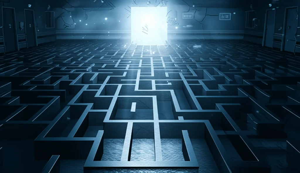 Maze of Hospital Hallways with Light Breaking Through