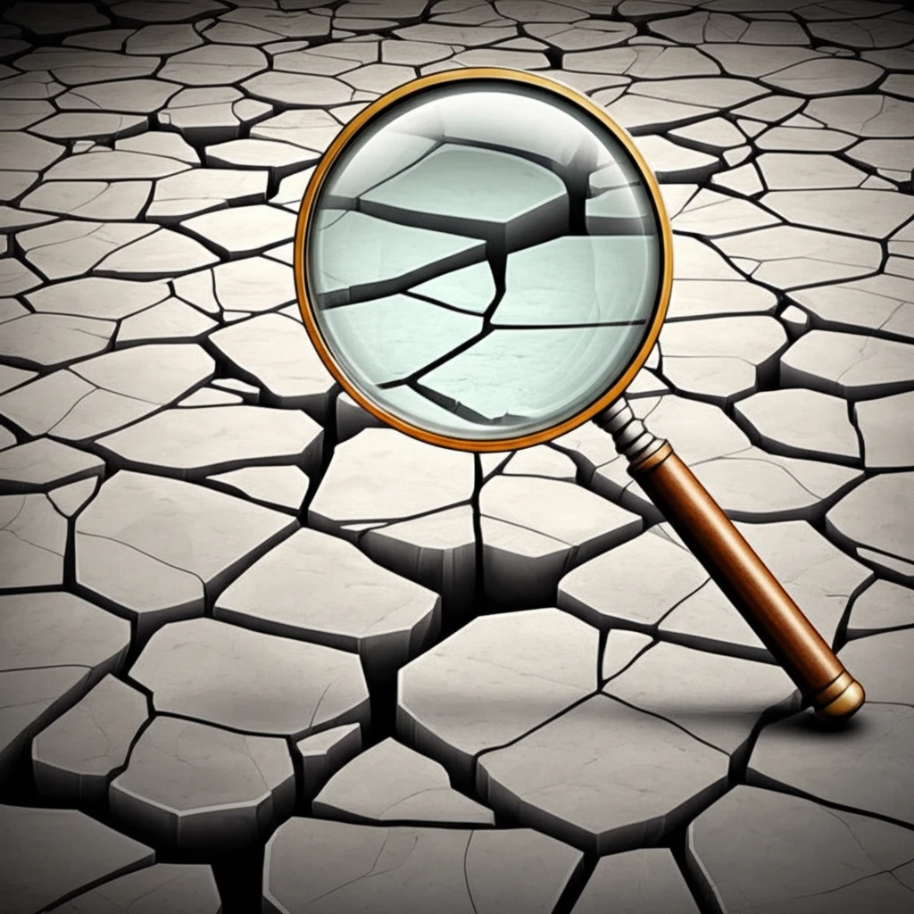 Concrete magnified, drying with magnifying glass.