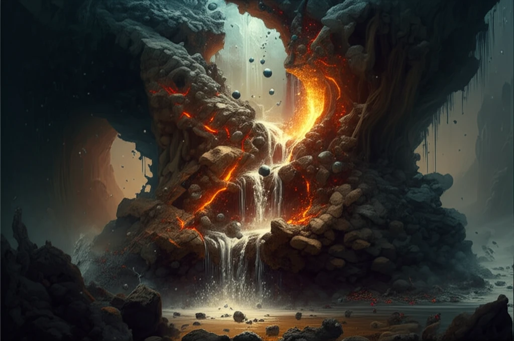 Volcanic tuff purifying water, removing heavy metals.