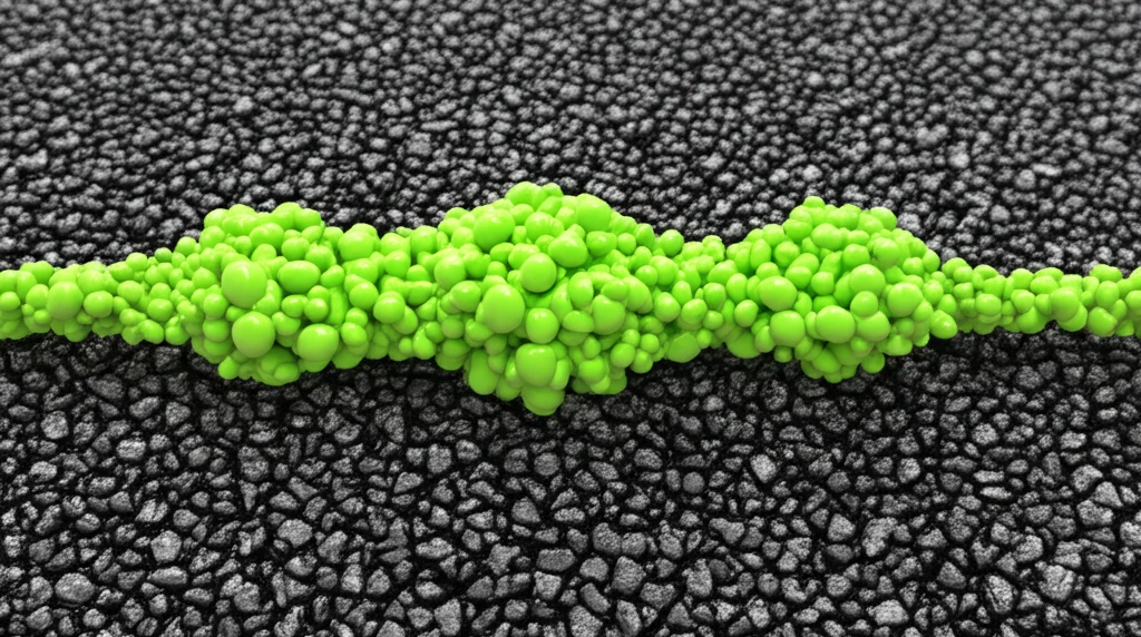 Microscopic view of lime-enhanced asphalt