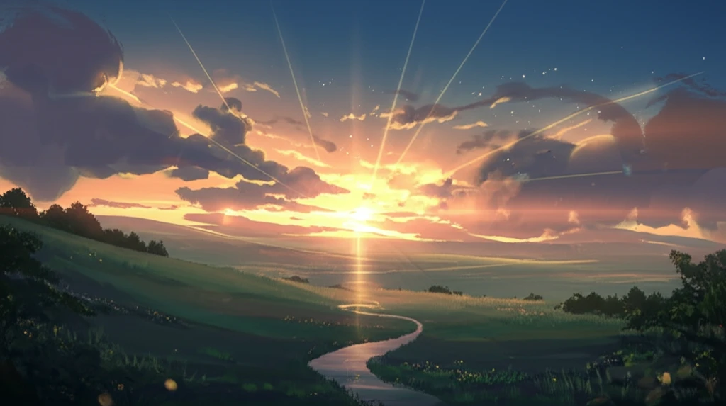 Serene landscape with a setting sun, symbolizing the end of life and peaceful transition.