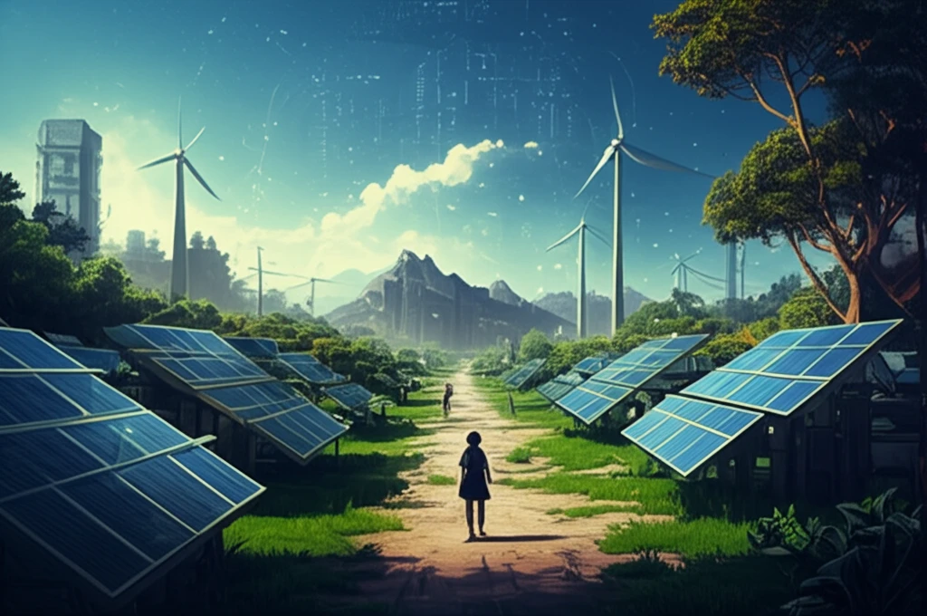 Futuristic interconnected microgrid powered by renewable energy sources.