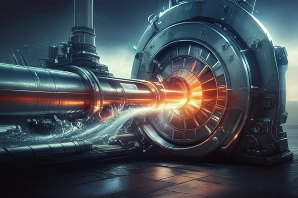 Glowing water flowing through an axial pump, emphasizing rotor-stator gap.