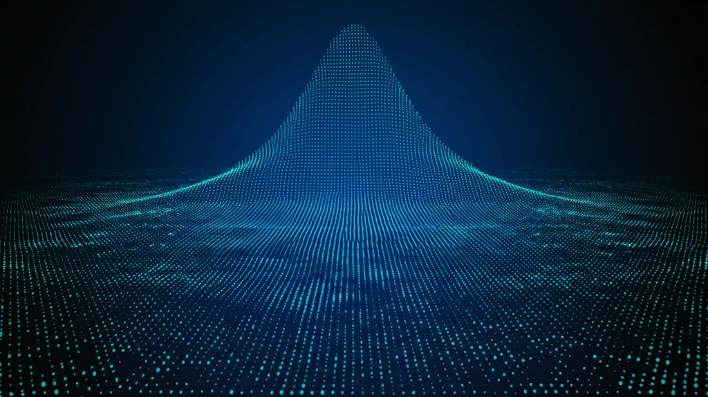 Data points transforming into a distribution curve.