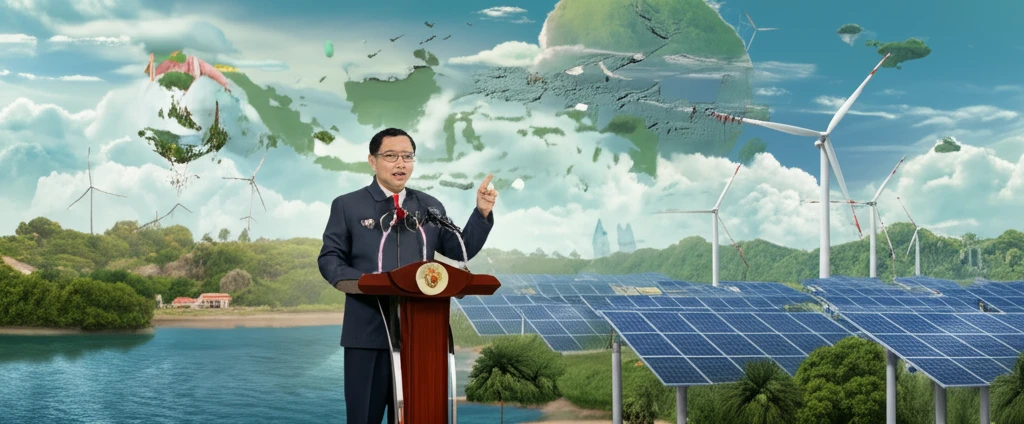 Indonesian islands with wind turbines and solar panels