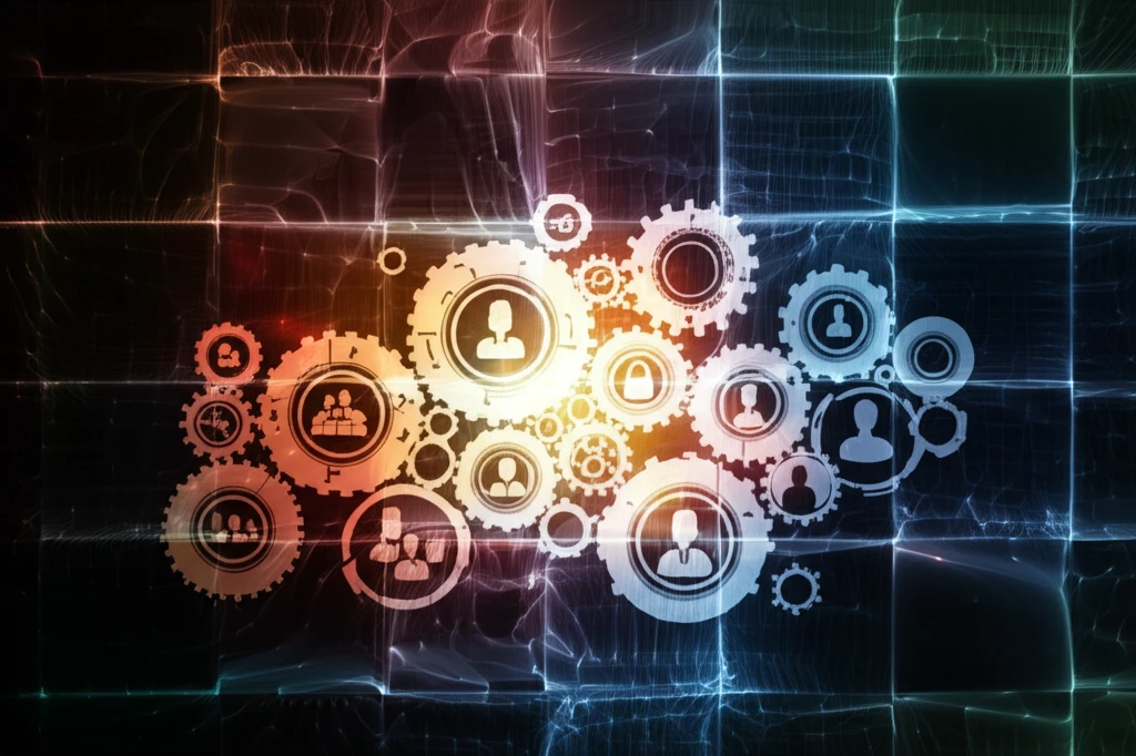 Interconnected gears symbolizing knowledge management and human resources collaboration.