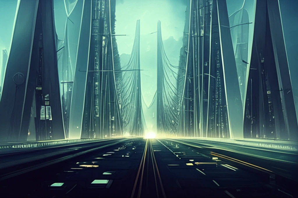Futuristic bridge with data streams