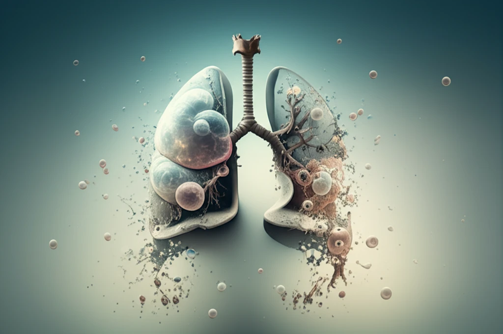 Surreal illustration of lungs with vanishing bullae representing Vanishing Lung Syndrome.