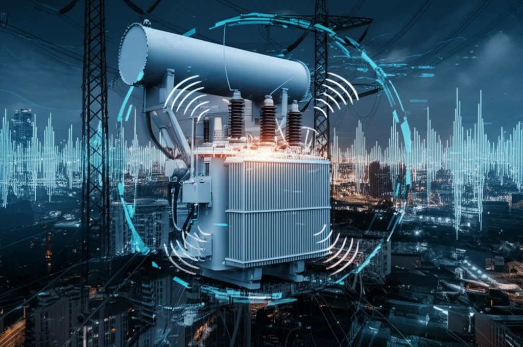 Power transformer with vibration sensors monitoring grid reliability