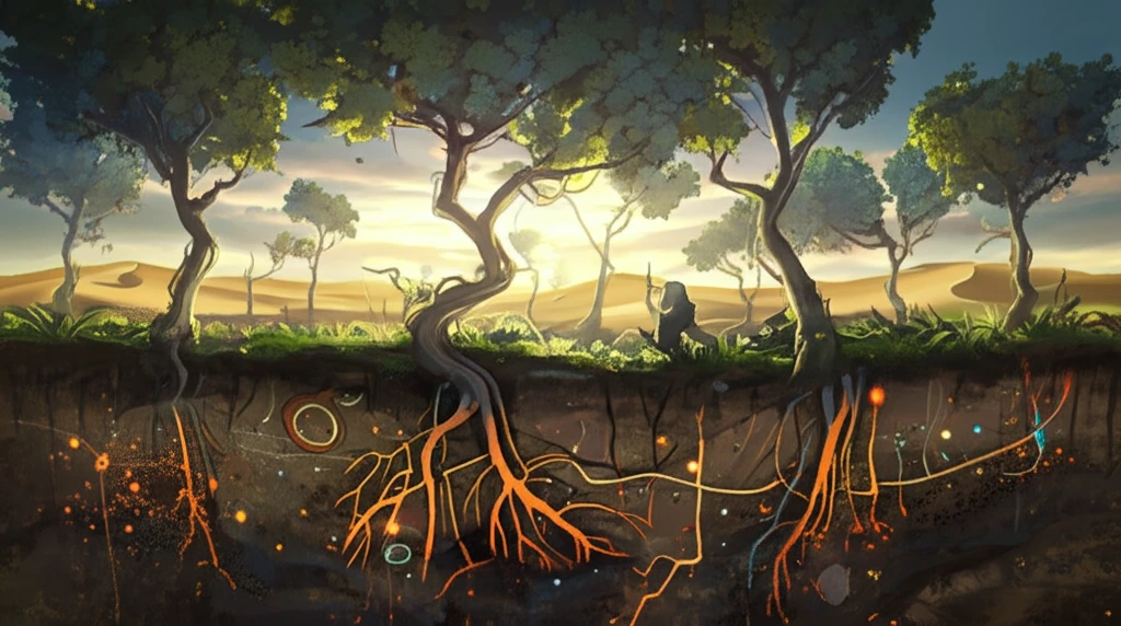 Lush grapevines thriving in a desert, nourished by natural fertilizers.