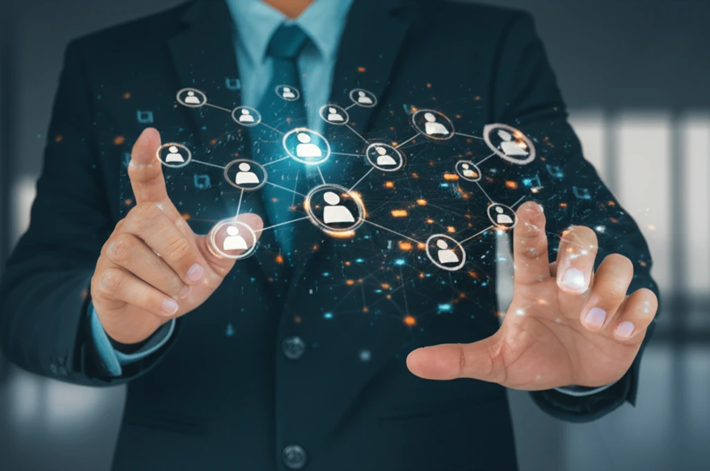 Employees collaborating using social software in a modern workplace.