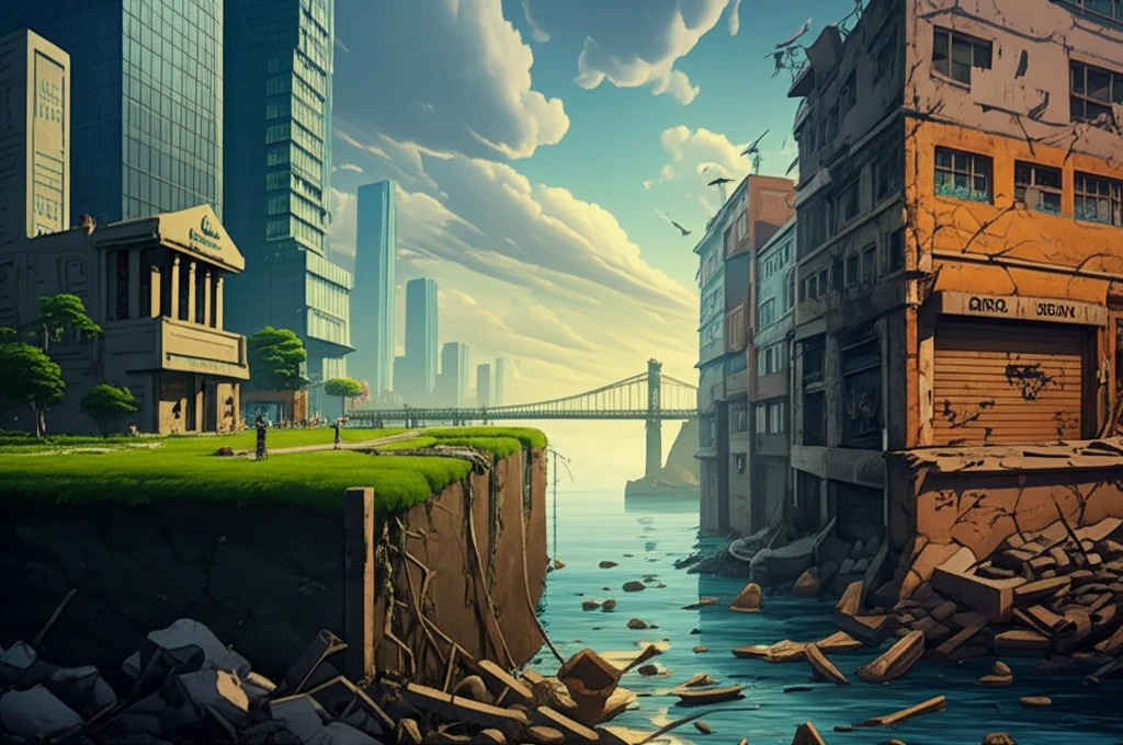 Divided cityscape symbolizing the racial wealth gap.