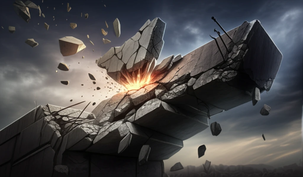 Concrete structure crumbling due to thaumasite attack, with crystalline formations visible.