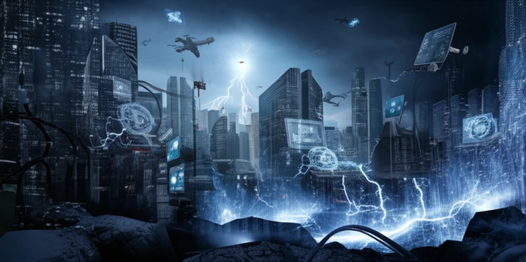 Futuristic cityscape shielded by graphene nanoplatelets.