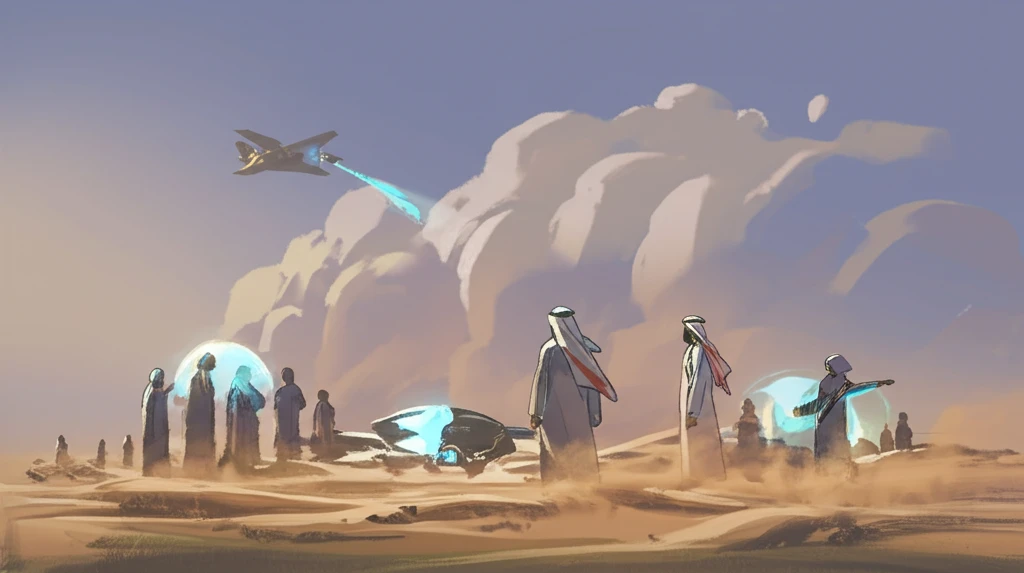 Futuristic startup launch in UAE desert.