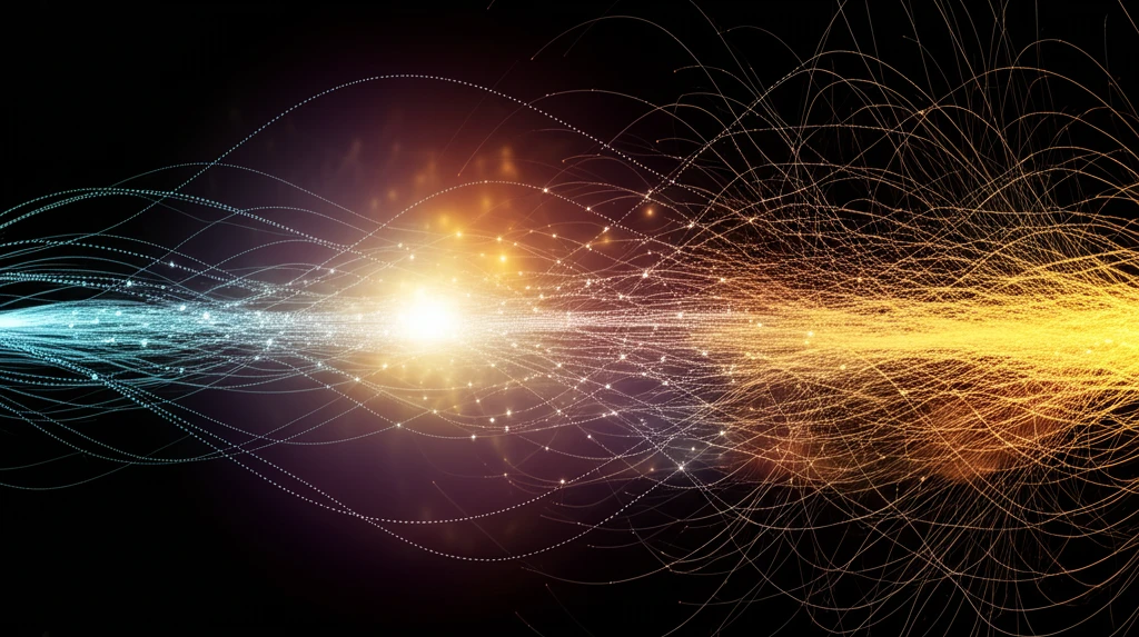 Interconnected networks of glowing nodes symbolizing scientific disciplines.