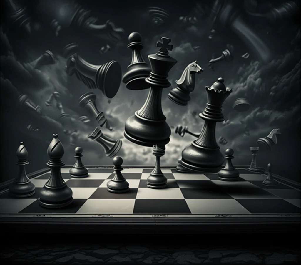 Surreal chessboard with missing pieces, representing temporary exclusion in competition.