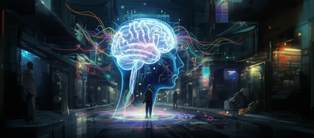 AI brain influencing human choices in a digital marketplace