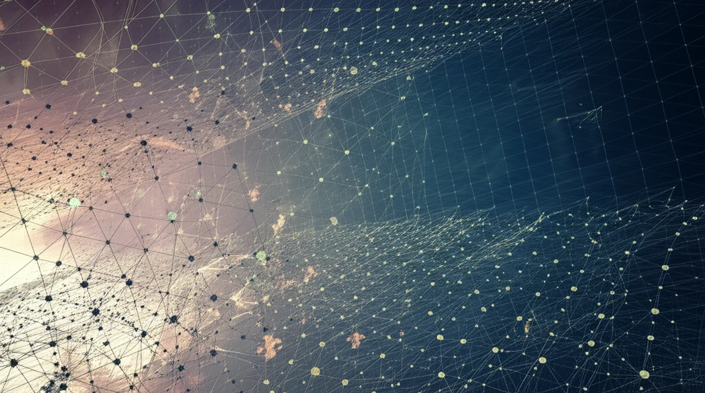 Interconnected network of glowing nodes representing wealth flow in a complex economic system.