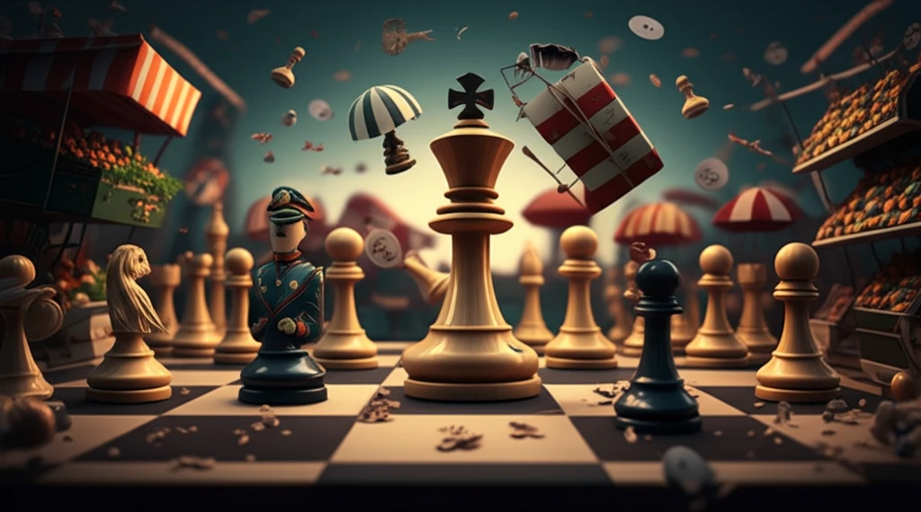 Surreal illustration of markets as chess pieces, symbolizing economic model validation.