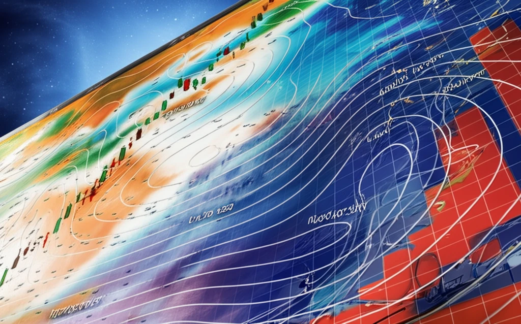 Financial chart transforming into a weather map