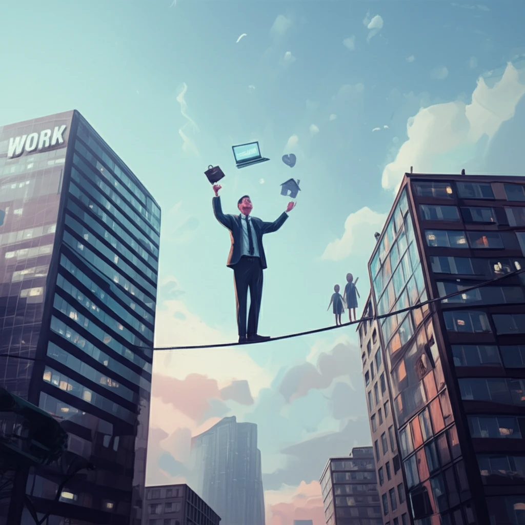 Work life balance concept: Person juggling work and family icons