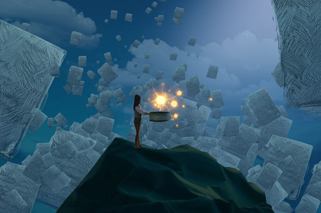 Surreal illustration depicting the challenge of sifting through information to find truth.