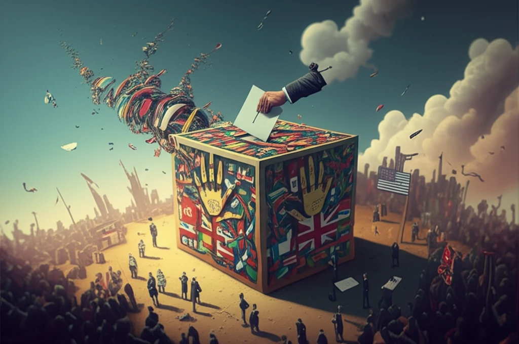 Voters casting ballots into a coalition-shaped box.