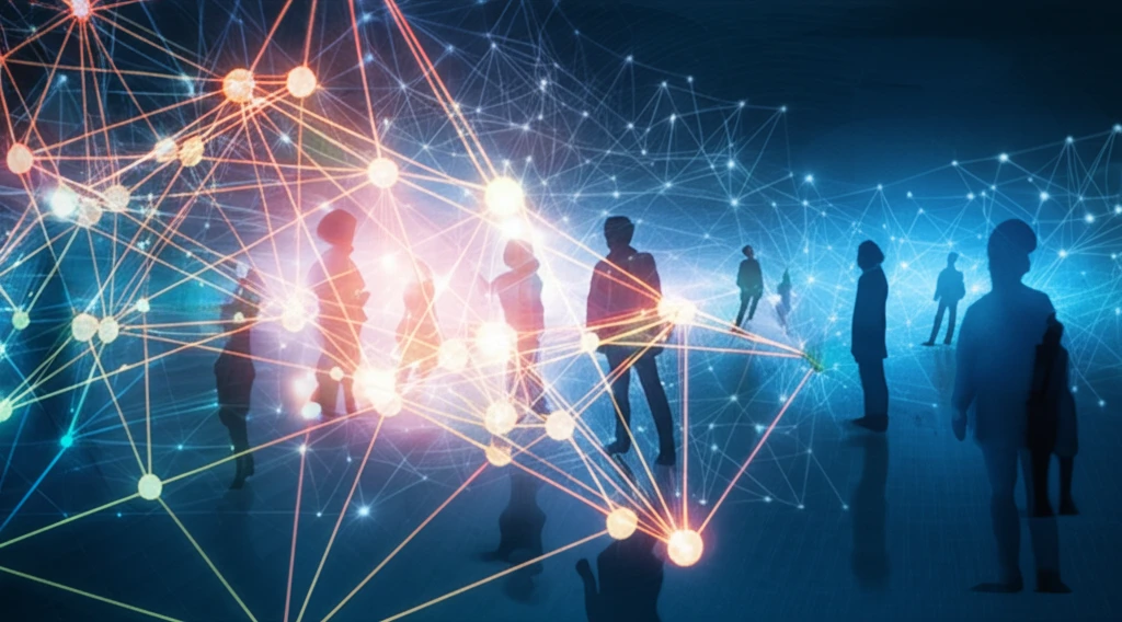 A surreal illustration of a network of interconnected nodes representing power dynamics.