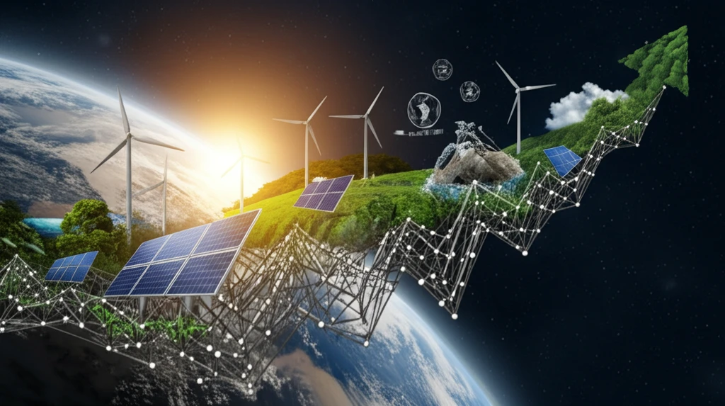 Surreal illustration of interconnected renewable resources symbolizing fluctuating commodity prices.