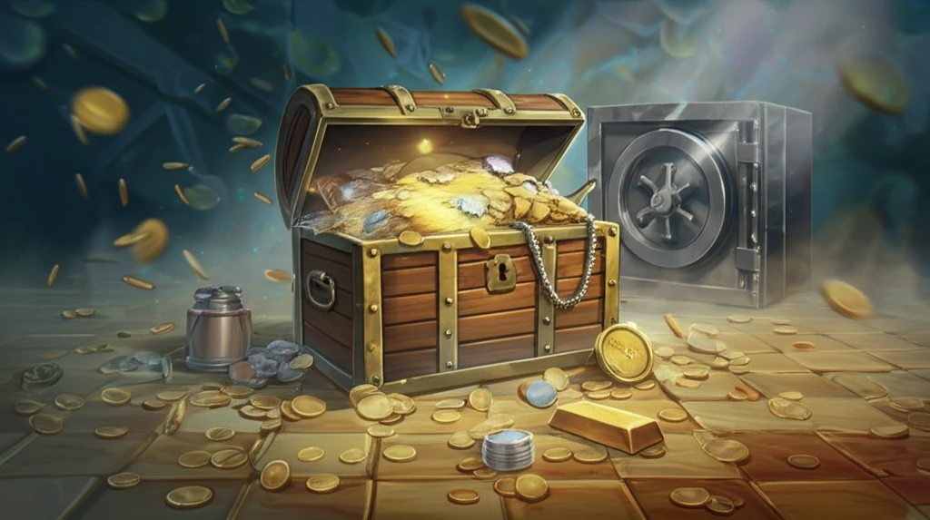 Illustration contrasting an overflowing treasure chest with a minimalist vault, symbolizing the concept of sparse spanning portfolios.