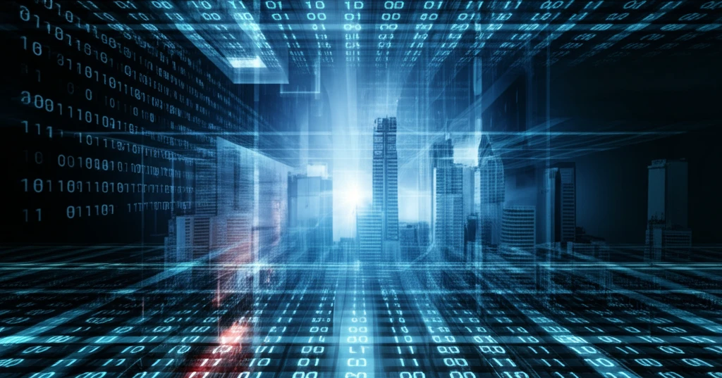 Cityscape merging with data streams and binary code