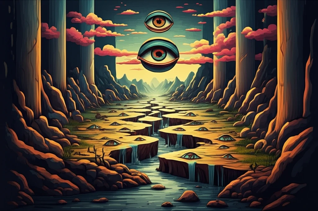 Data streams diverging, observed by a central analytical eye.