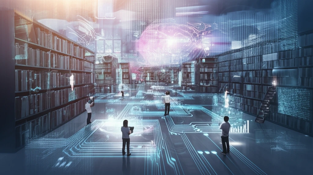 A surreal illustration of a glowing data library, symbolizing data-driven discovery.