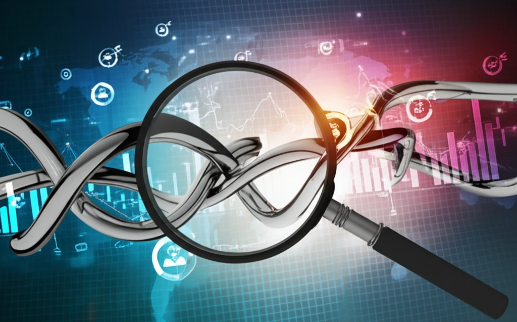 Magnifying glass examining economic trends.