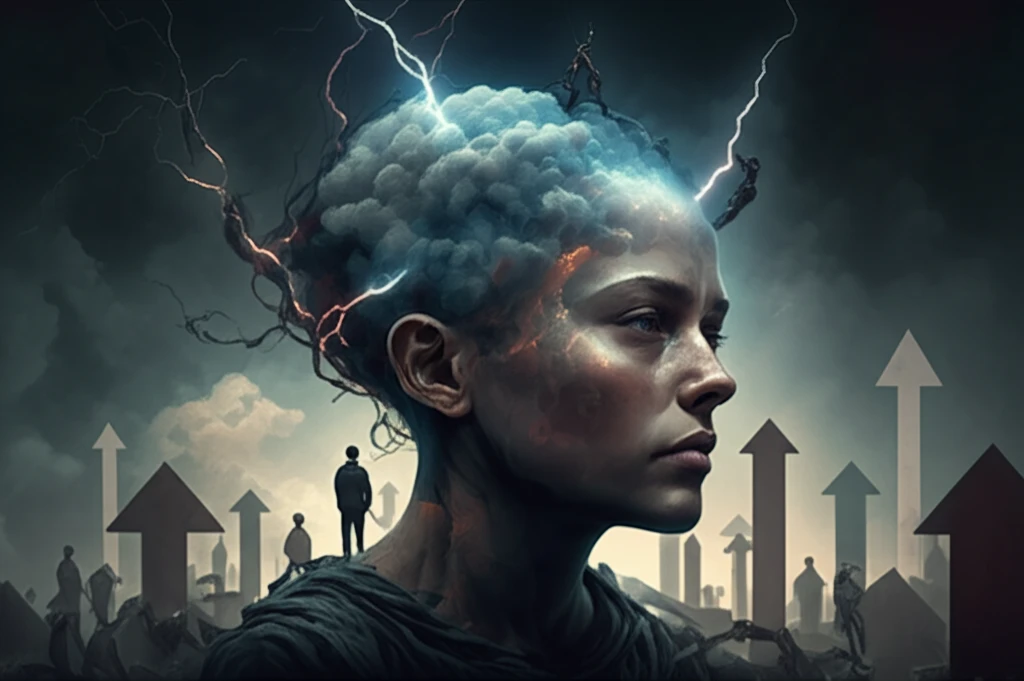 Surreal illustration depicting the influence of subjective beliefs on the economy, symbolizing worry and hope amidst economic challenges.