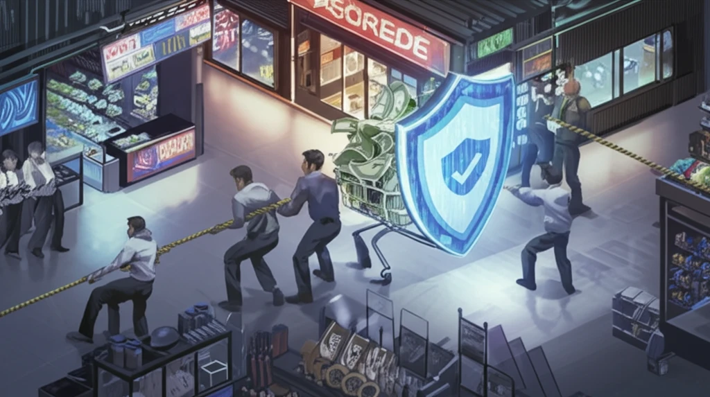 A digital tug-of-war symbolizing the conflict between profits and data privacy.