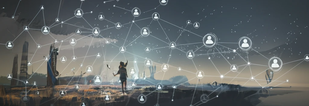 Surreal illustration representing learning models with interconnected nodes and shifting landscapes.