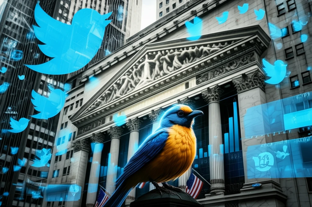 Twitter bird on the New York Stock Exchange, symbolizing sentiment analysis in financial markets.