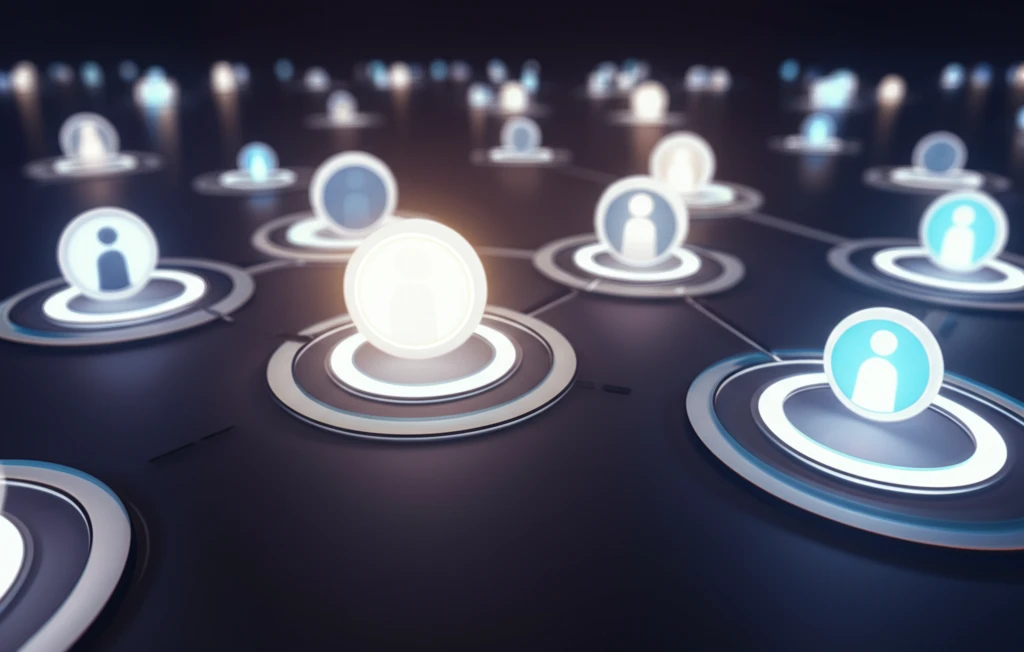 Interconnected circles symbolizing a social network, with some circles shining brighter to represent wealth and influence.
