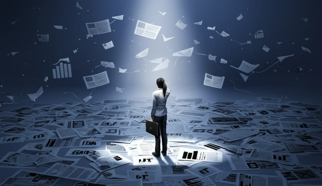 Person strategically focusing on a key decision amidst information overload.