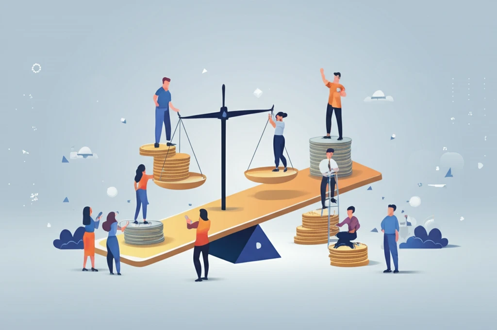 Diverse investors collaboratively building a balanced portfolio, symbolizing Markowitz Portfolio Theory.