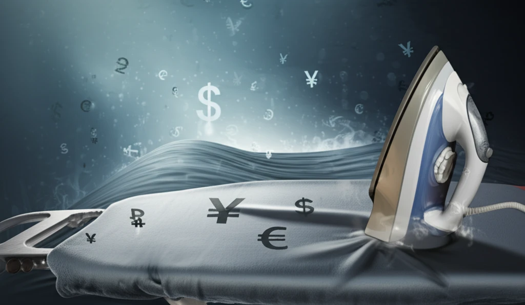Surreal economic landscape being smoothed out by an iron, symbolizing the concept of ironing allocations for optimization.